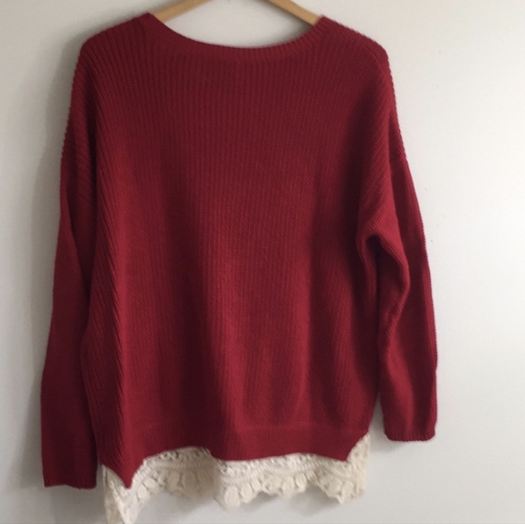 UO Pins + Needles red chunky sweater with lace - Picture 4 of 7